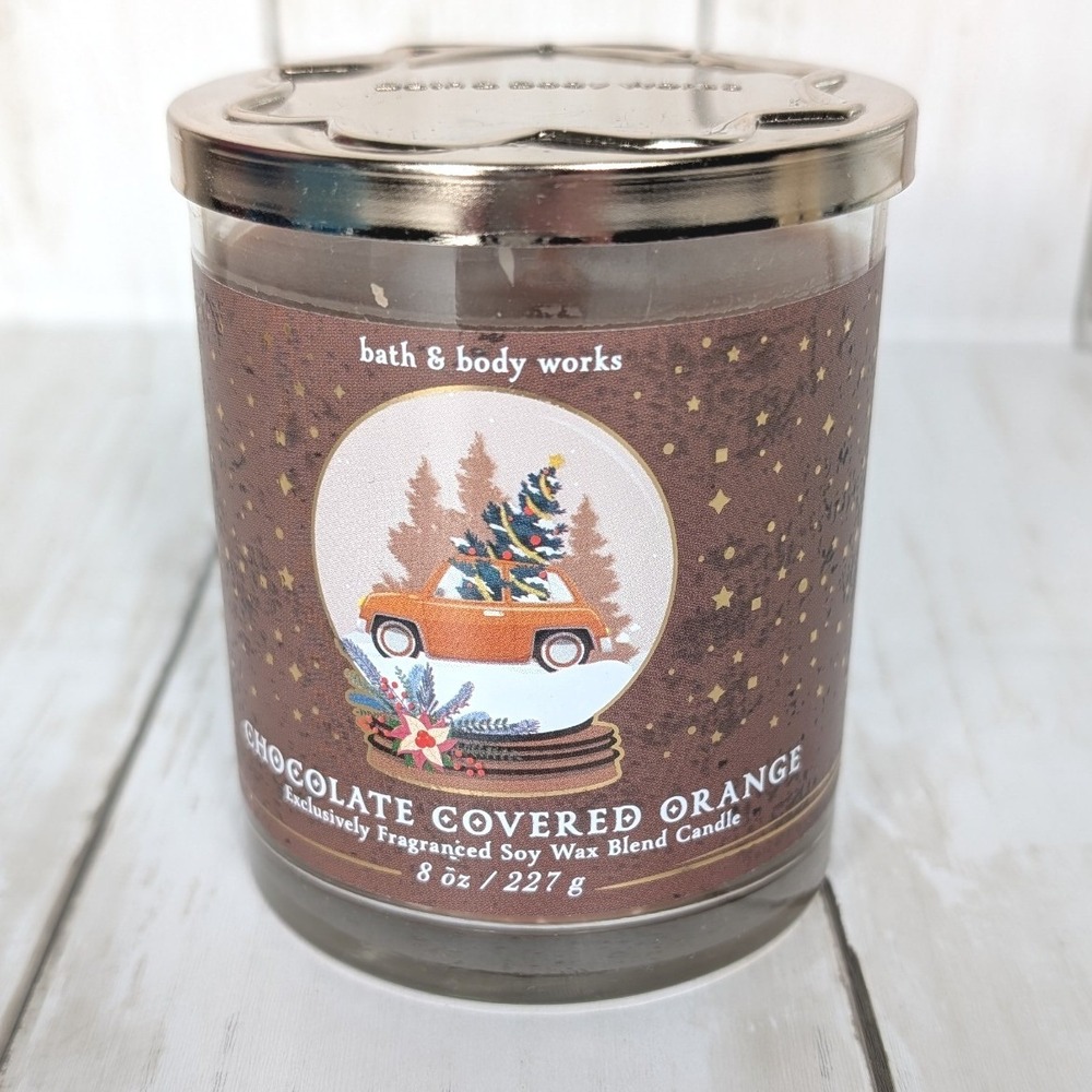 Bath & Body Works Candle 8 oz Chocolate Covered Orange Single Wick Soy Wax Blend